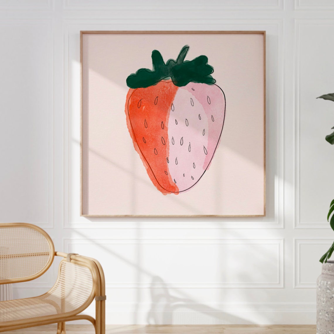Sweet Watercolor Strawberry Bold Red Pink Two Tone Kitchen Poster - Image 2