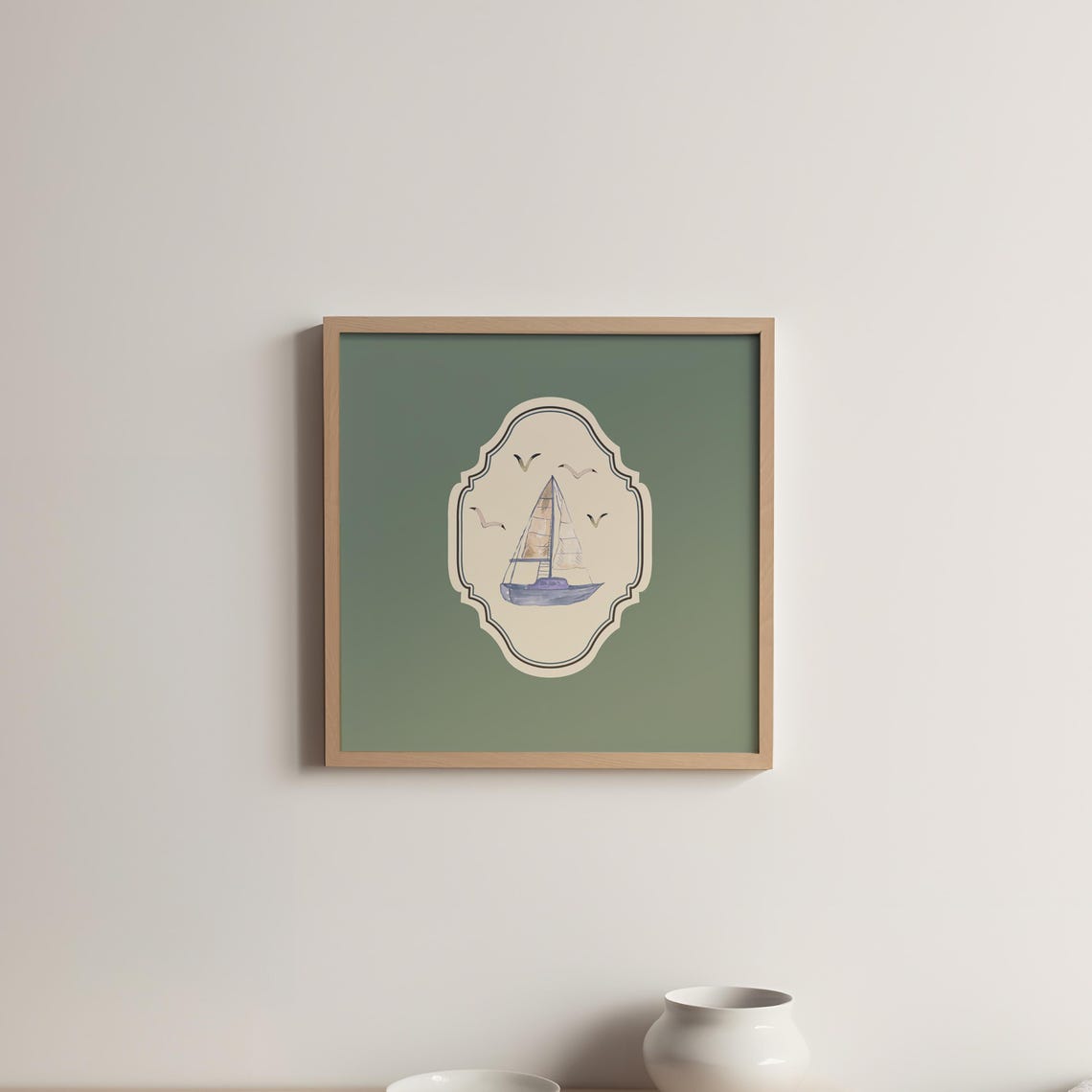 Sage Green Watercolor Sailboat Poster Coastal Nursery Decor Art - Image 5