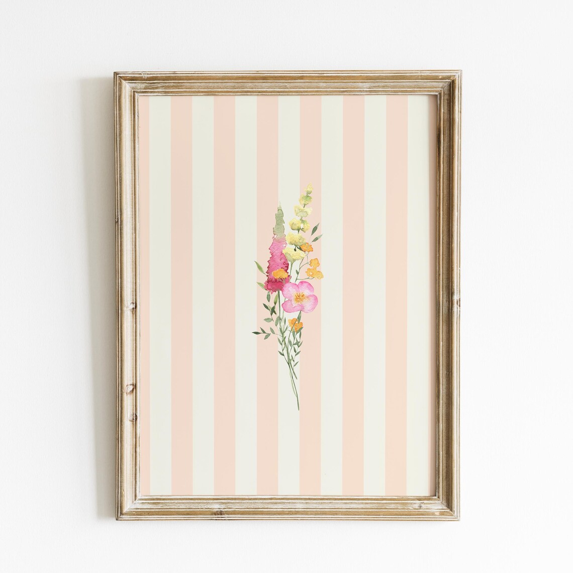 Blush Striped Minimal Watercolor Floral Art Print