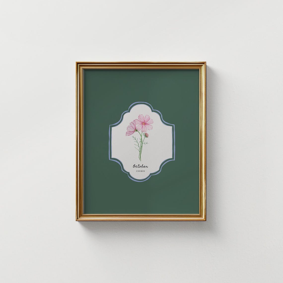 October Cosmos Birth Flower Deep Green Botanical Vintage Wall Art - Image 5