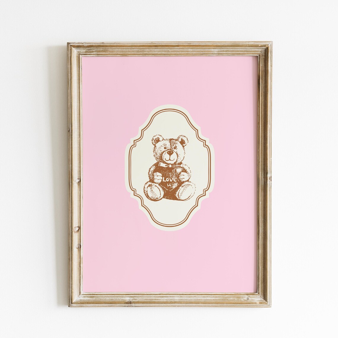 Vintage Love U Teddy Bear Heart Pink Ornate Vertical Nursery Poster - Image 5