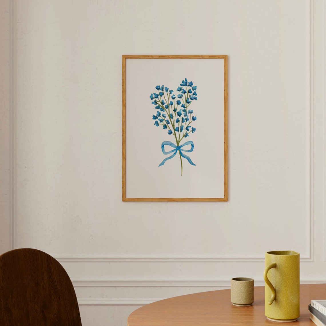Blue Wildflower Bouquet with Blue Bow Watercolor Floral Poster - Image 3