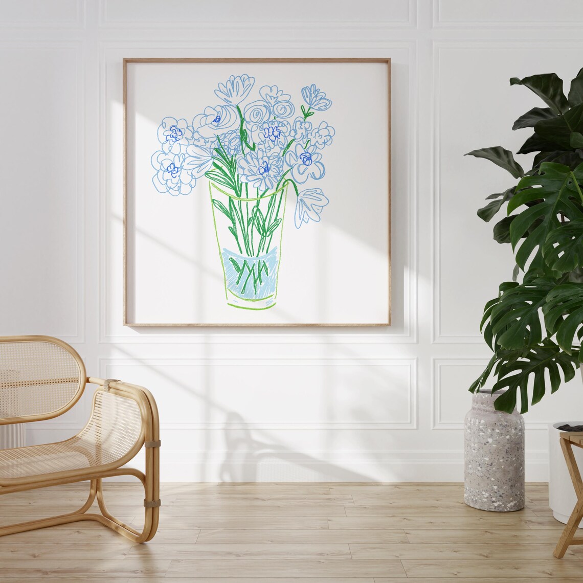 Blue Bouquet Doodle, Minimalist Floral Art Print - Image 2