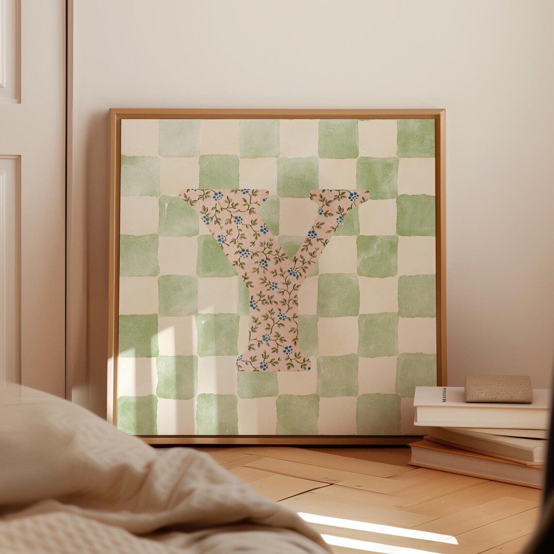 Y Square Initial Print, Watercolor Personalized Gift - Image 2