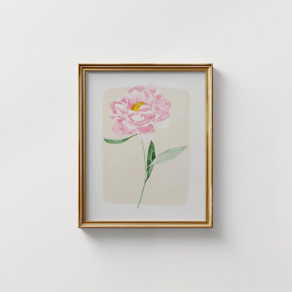 Watercolor Peony Stem Art Print, Vintage Floral Decor