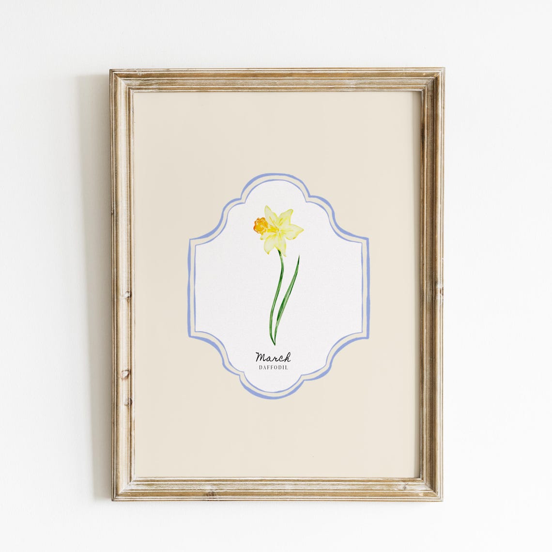 March Daffodil Birth Flower Botanical Cream Vintage Wall Art Print