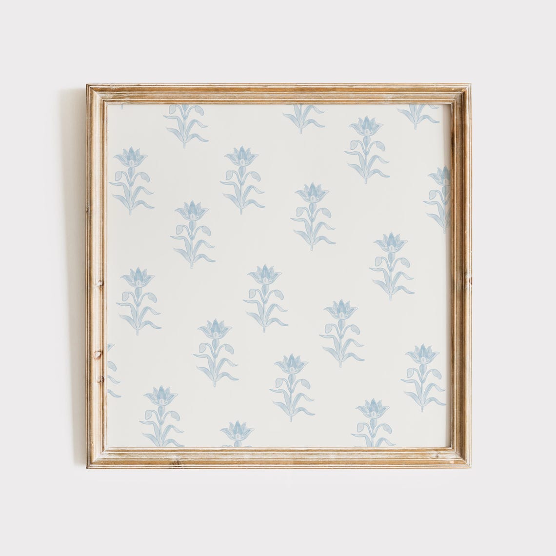 Light Blue Floral Sprig Block Pattern on Cream Cottage Poster - Image 2