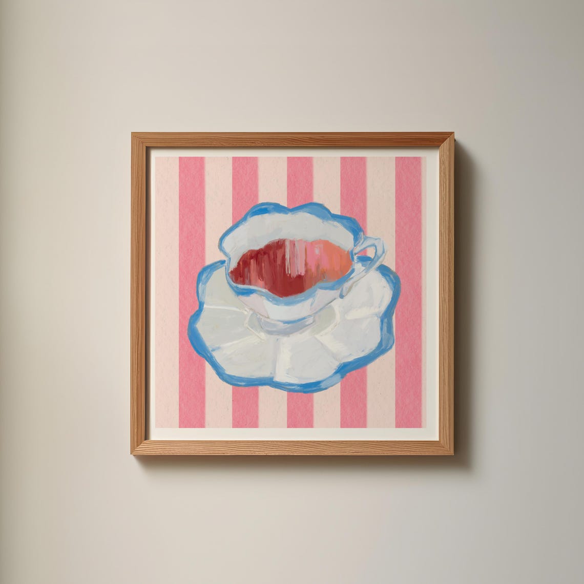 Pink Striped Coffee Print Instant Wall Art Trendy Decor Floral Illustration Living Room Art Nursery Kitchen