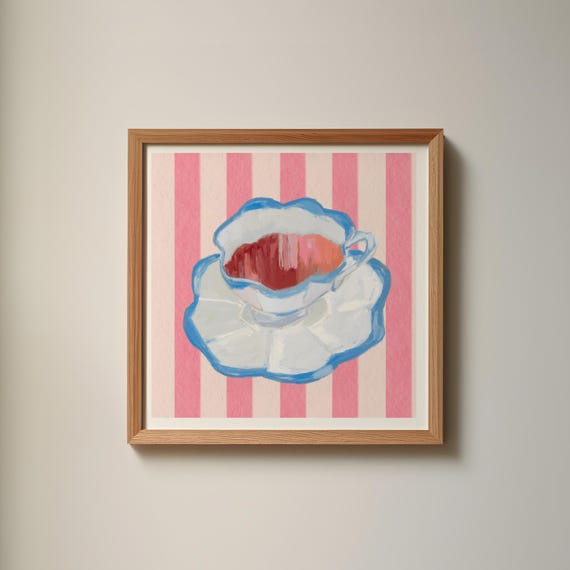 Pink Striped Coffee Print Instant Wall Art Trendy Decor Floral Illustration Living Room Art Nursery Kitchen