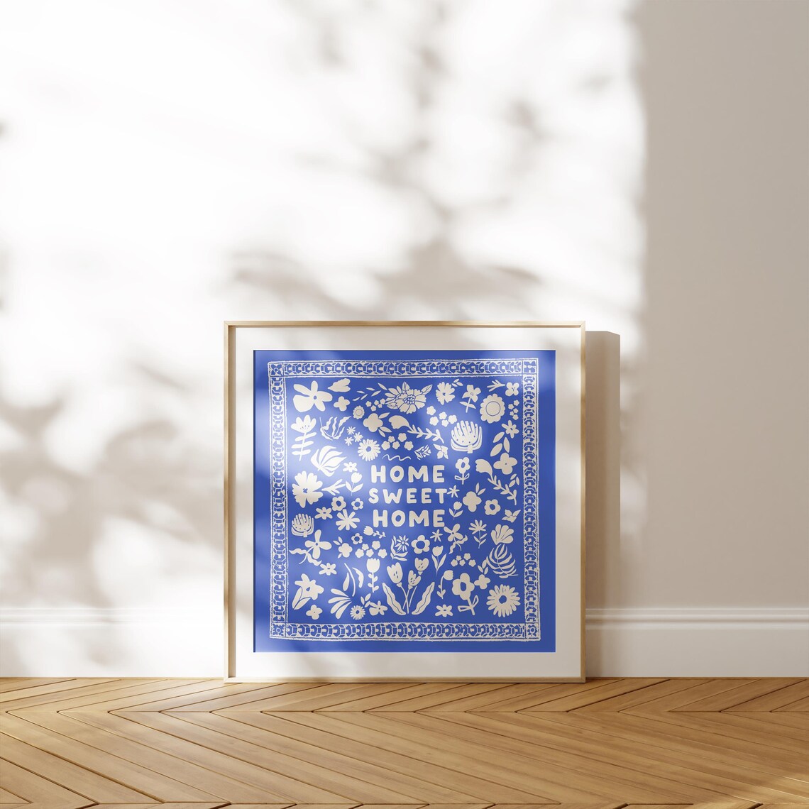 Home Sweet Home Blue Floral Bandana Quote Typography Wall Decor Poster - Image 2