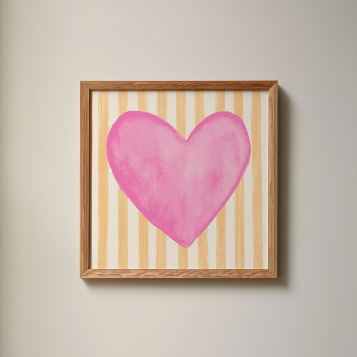 Pink Watercolor Heart Peach Striped Background Nursery Art Poster - Image 2