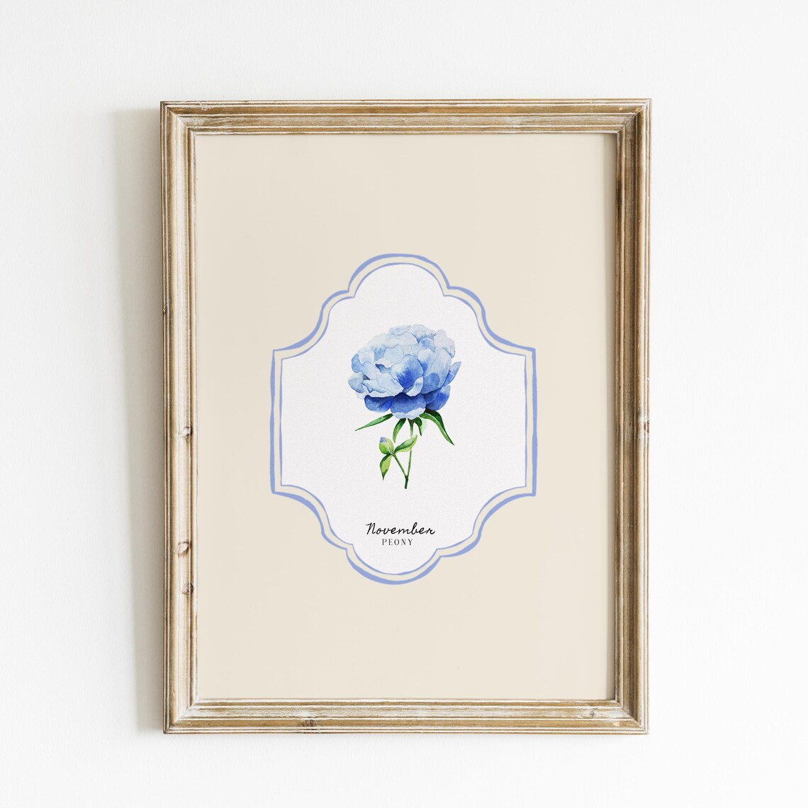 November Peony Birth Flower Botanical Cream Vintage Art Print