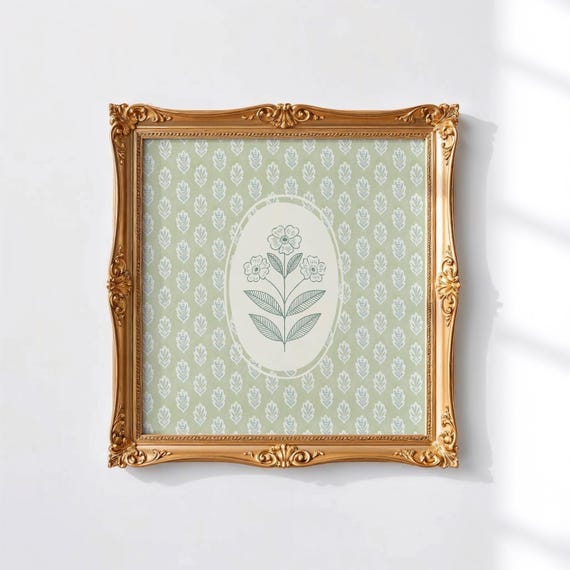 Vintage Floral Wallpaper Square Art Print