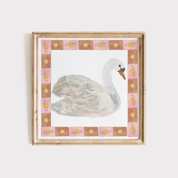 Celestial Swan Retro Poster, Living Room Decor