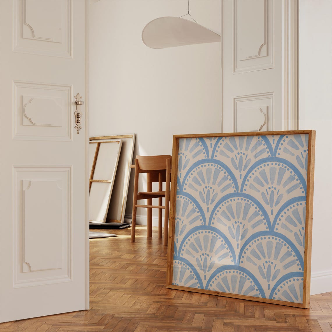 Light Blue Watercolor Scallop Arches Abstract Pattern Poster