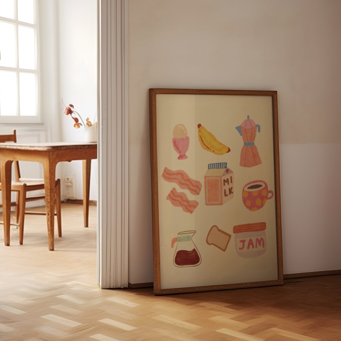 Cute Breakfast Food Illustrations Kitchen Wall Decor Art Poster