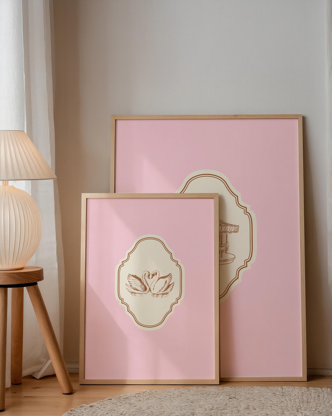 Vintage Swan Pair Heart Motif Pink Ornate Vertical Love Poster - Image 2