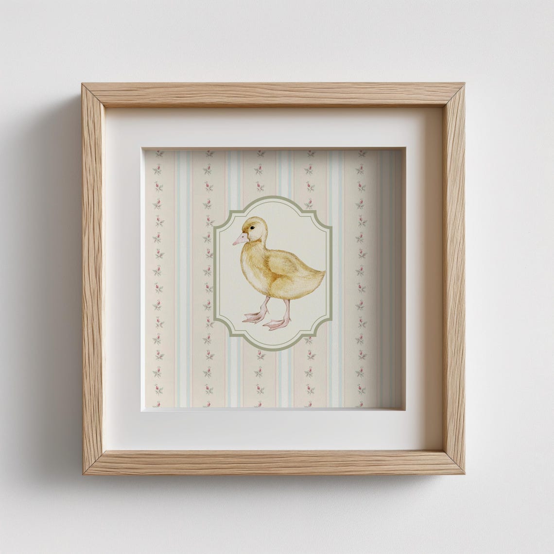 Yellow Duckling Floral Wallpaper Vintage Nursery Wall Art Poster