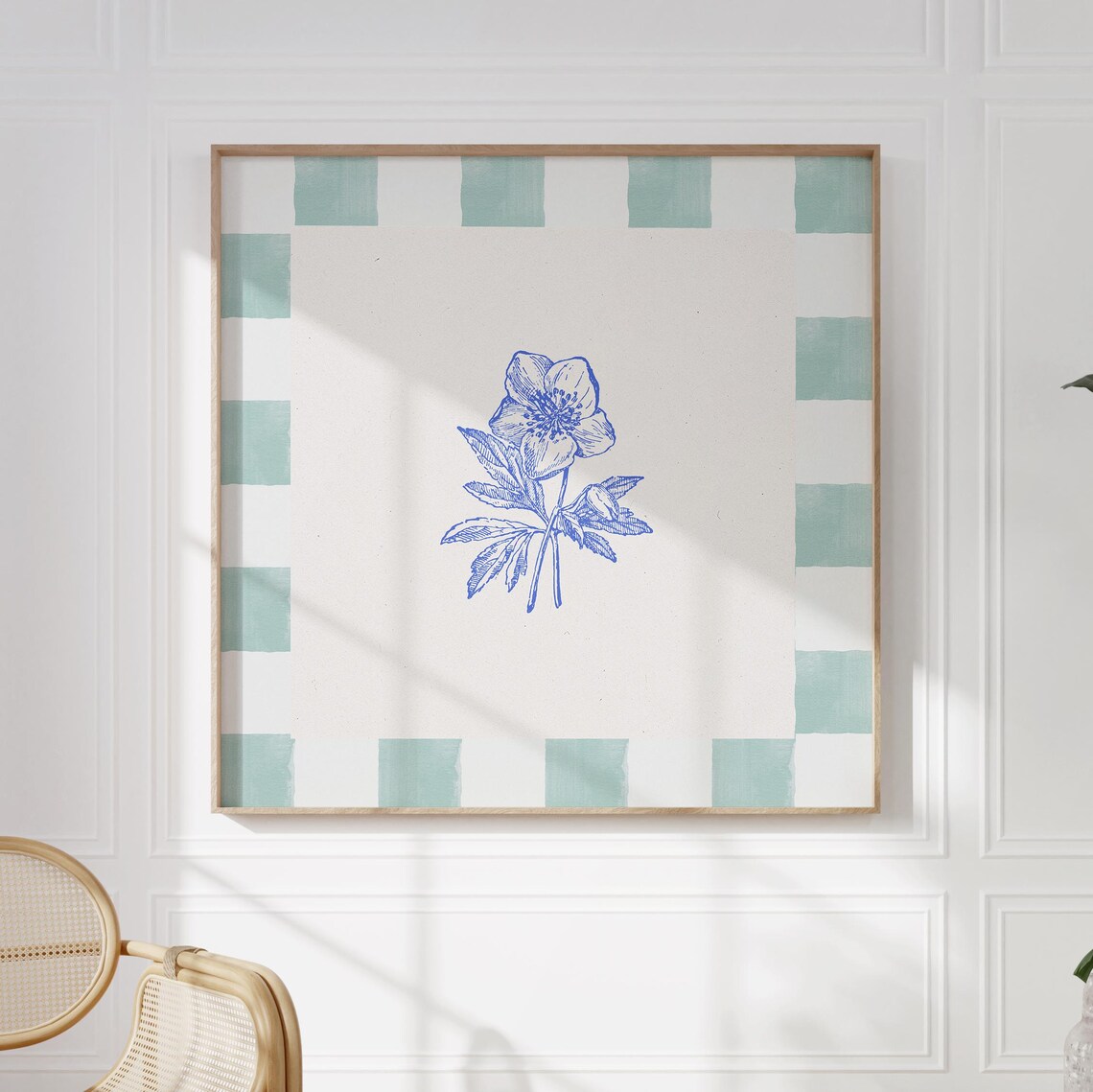 Mint Blue Vintage Floral Illustration Art Print - Image 3