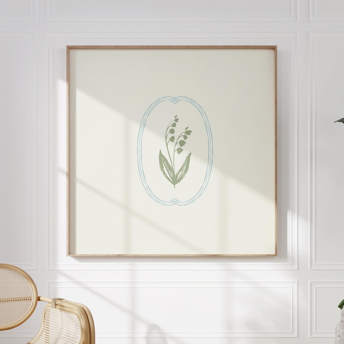 Minimal Green Lily of the Valley Poster in Oval Cameo Frame Art - Image 2