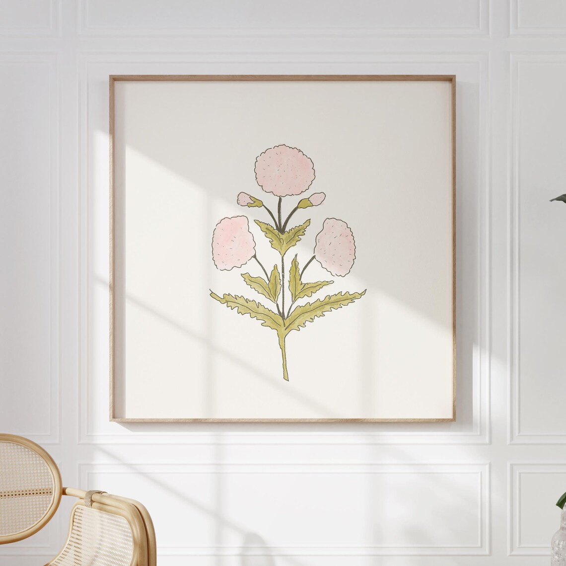 Delicate Blush Pink Dahlia Stem Minimalist Botanical Illustration Poster - Image 2