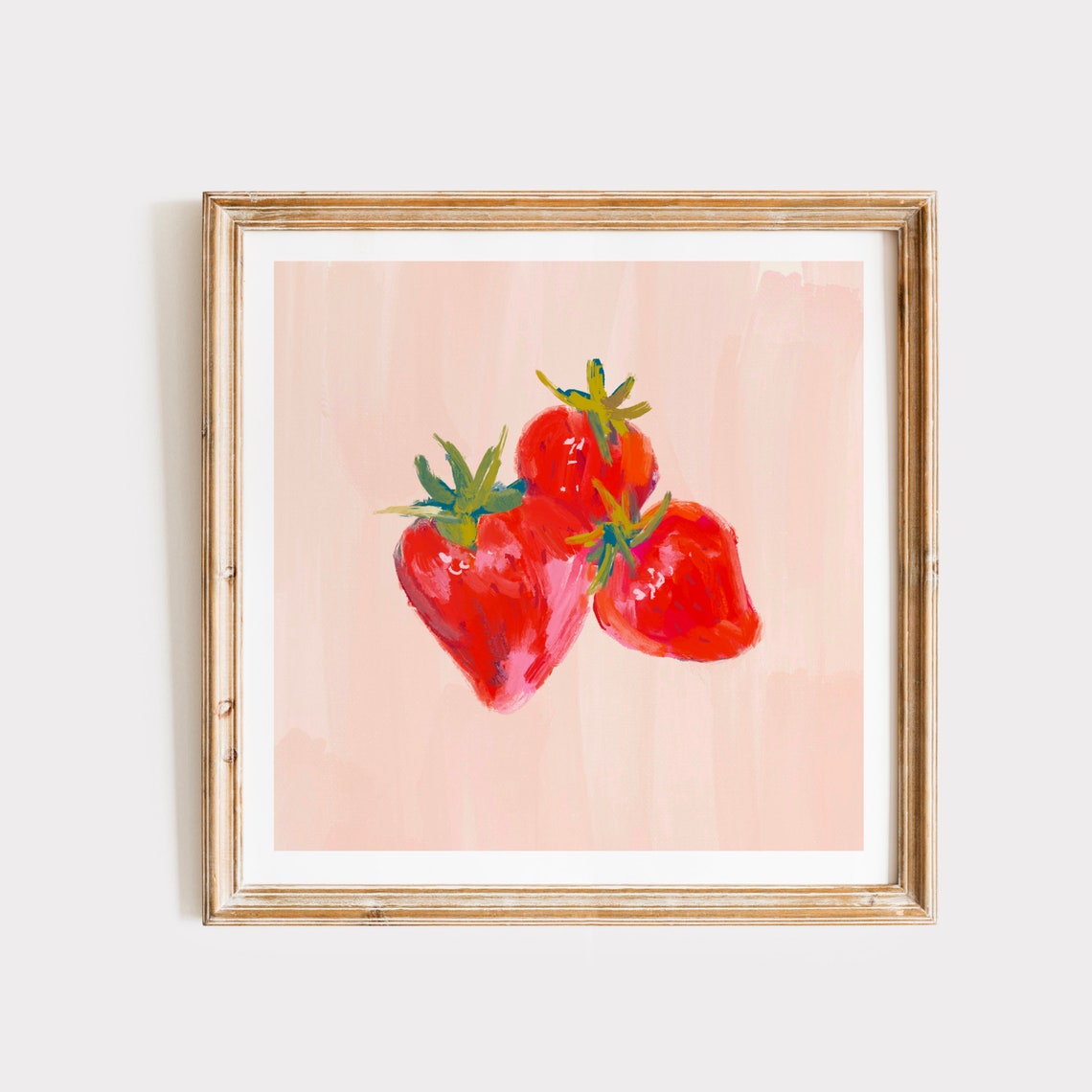 Watercolor Red Strawberries On Blush Pink Kitchen Decor Poster - Image 3