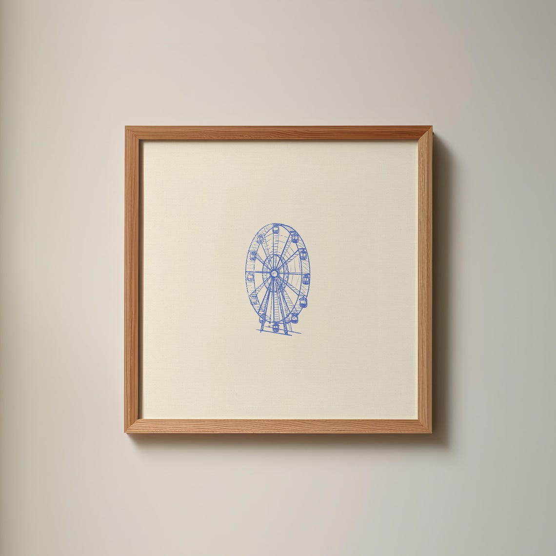 Minimalist Blue Thin Line Ferris Wheel Carnival Sketch Art Poster