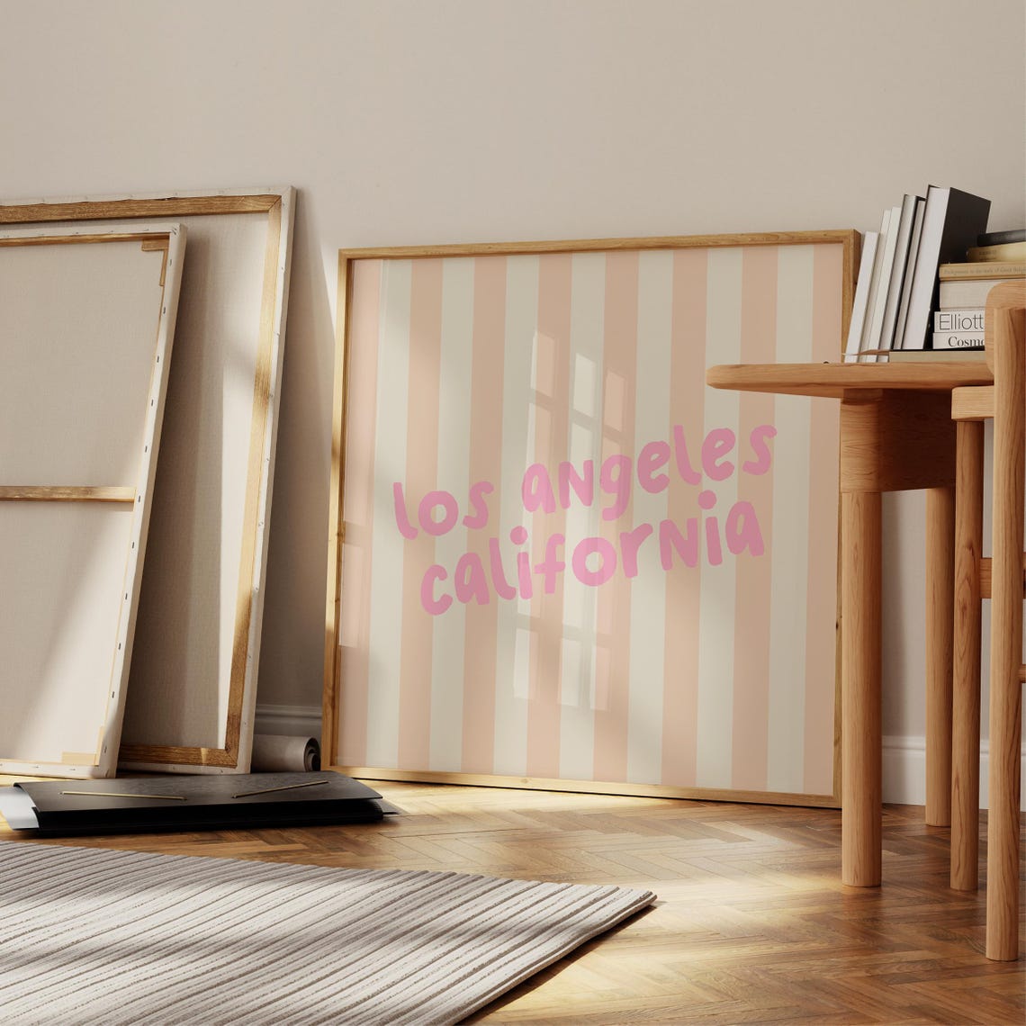 Los Angeles California Pink Script Peach Striped City Name Wall Art - Image 2