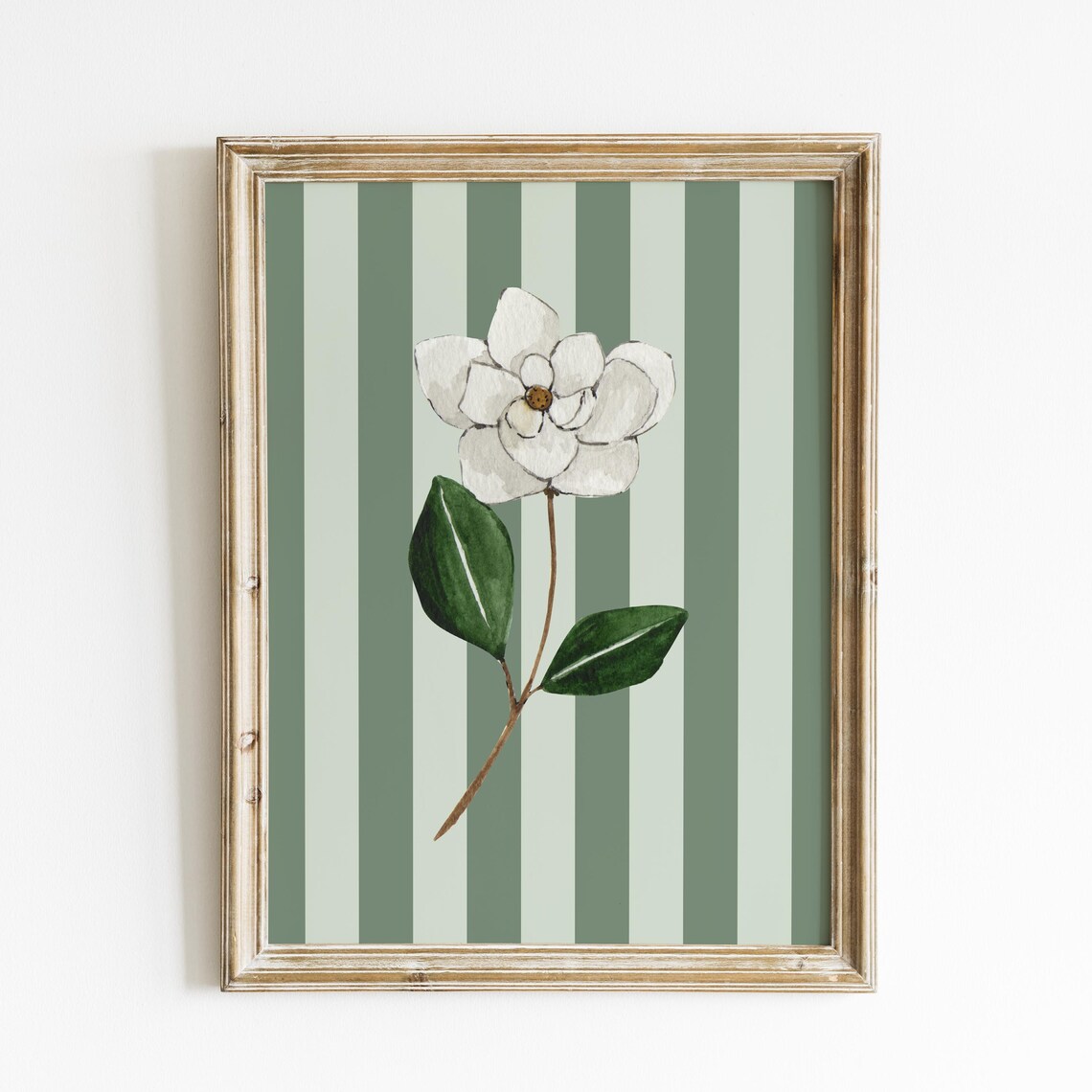 Sage Green Striped Magnolia Watercolor Poster Floral Wall Decor - Image 3
