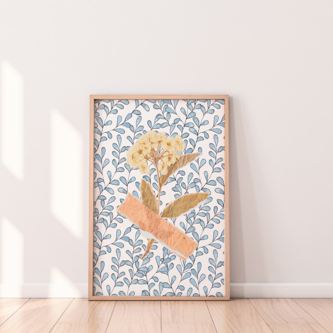 Blue Vine Pattern With Torn Paper Floral Cut Collage Art Poster - Image 2
