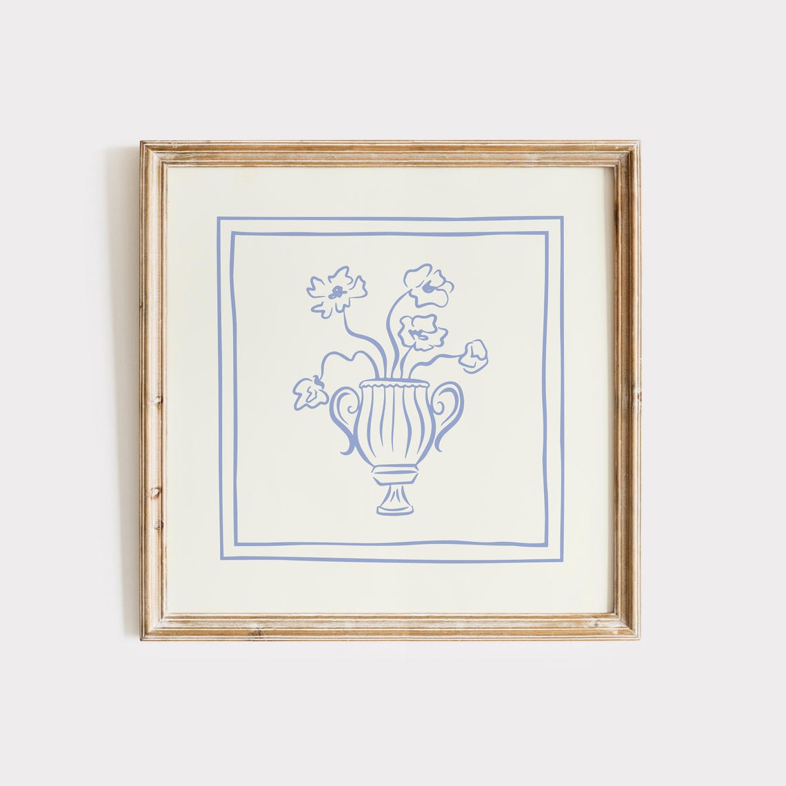 Periwinkle Blue Line Poppies Urn Vase Double Border Sketch Art Poster