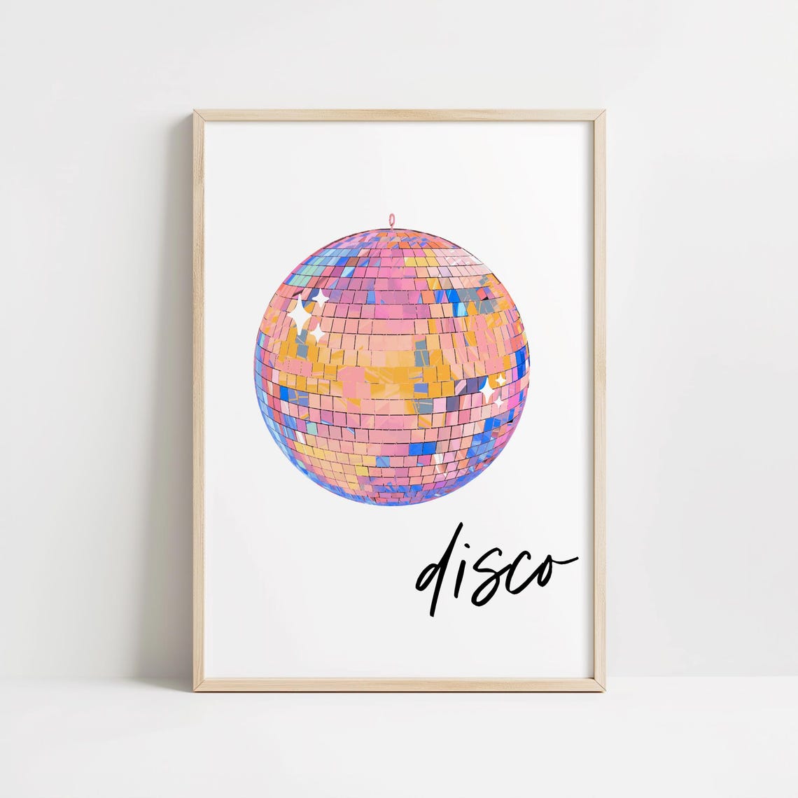 Rainbow Disco Ball Watercolor Trendy Retro Party Wall Decor Poster