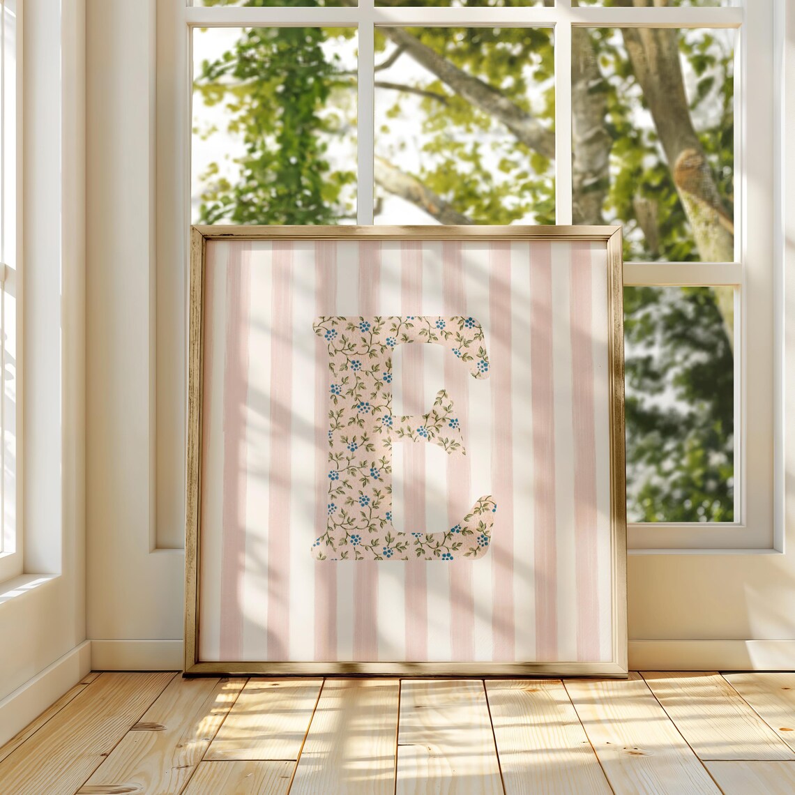 E Square Initial Floral Letter Watercolor Art Print - Image 4
