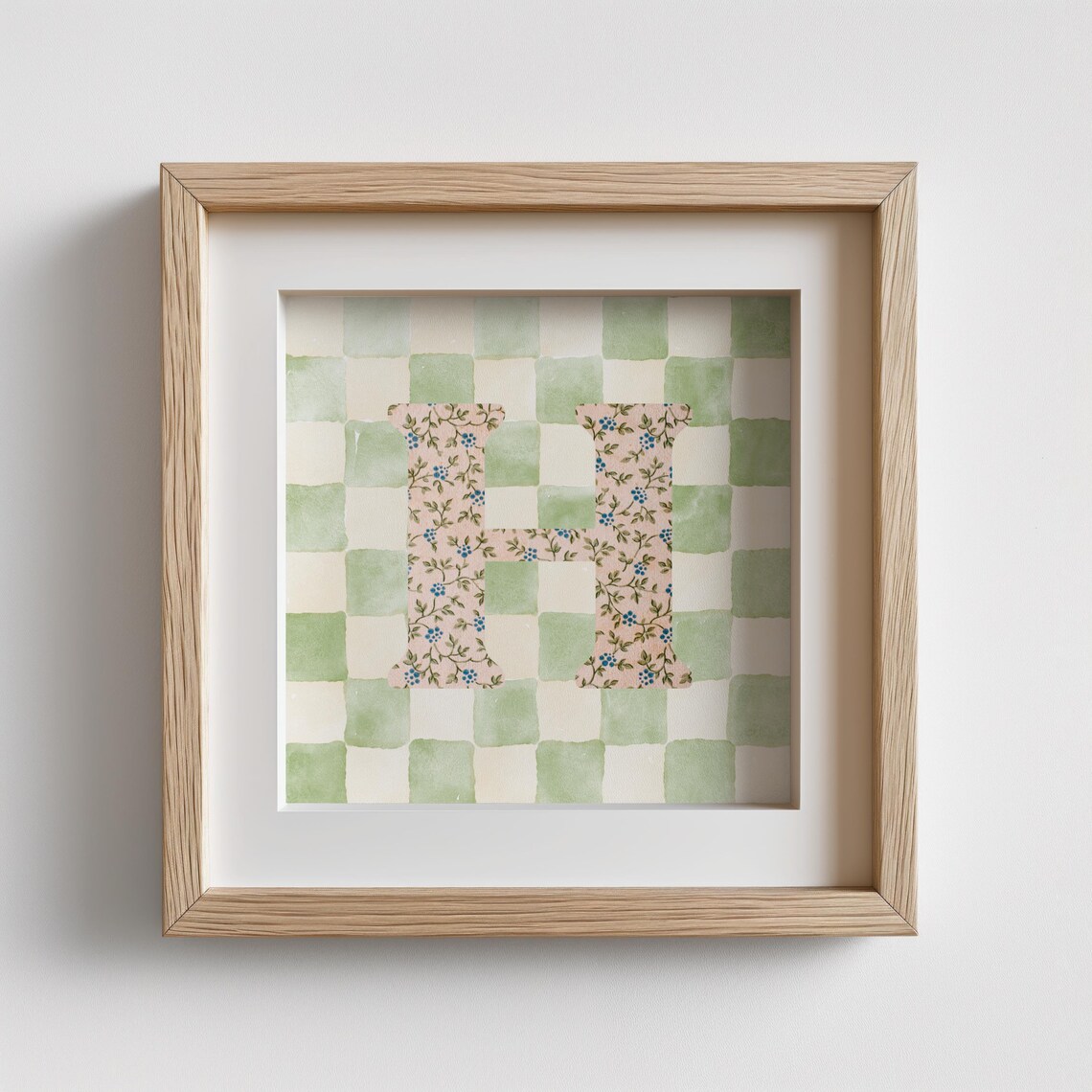 H Square Initial Print, Watercolor Personalized Gift