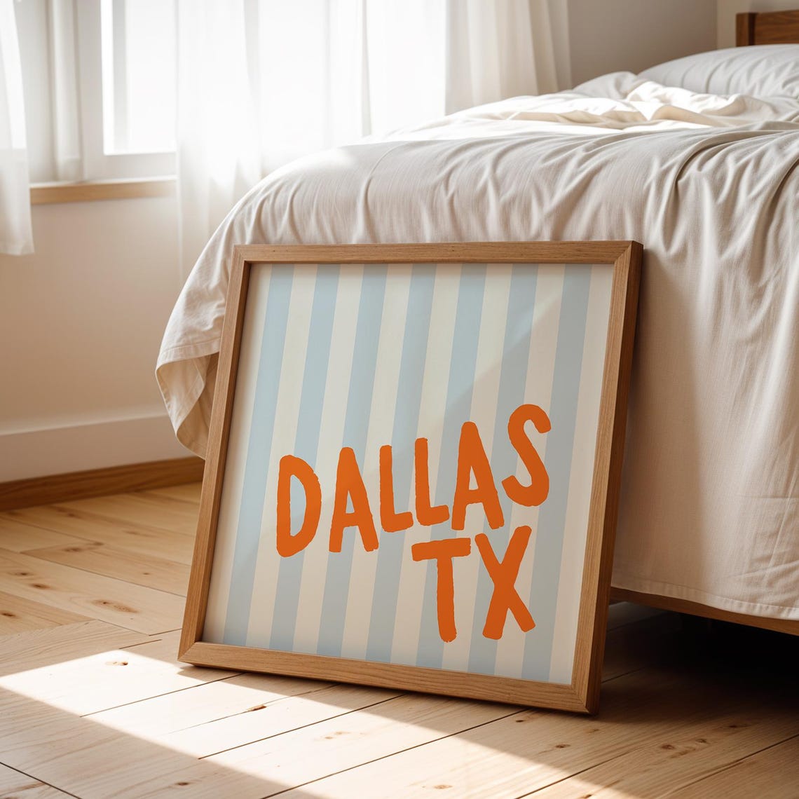 Dallas Texas Orange Hand Lettered Striped Square City Name Poster - Image 3