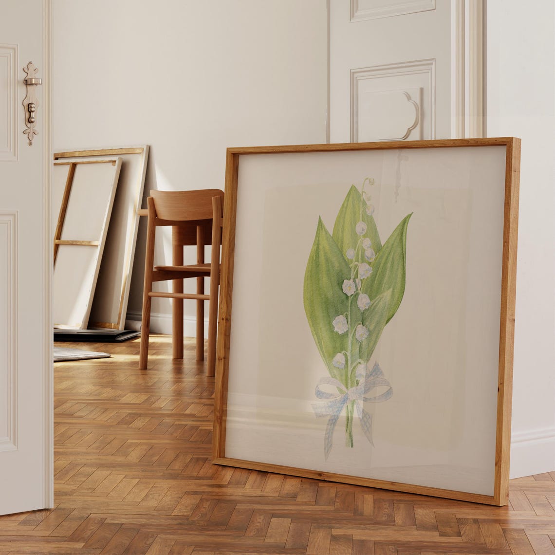 Lily Of The Valley Bouquet With Gingham Bow Watercolor Print - Image 3