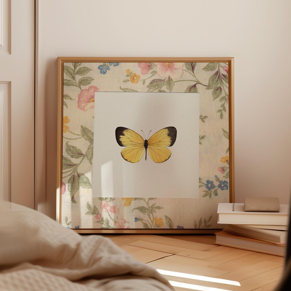 Vintage Fabric Butterfly Art Print, Nursery Decor