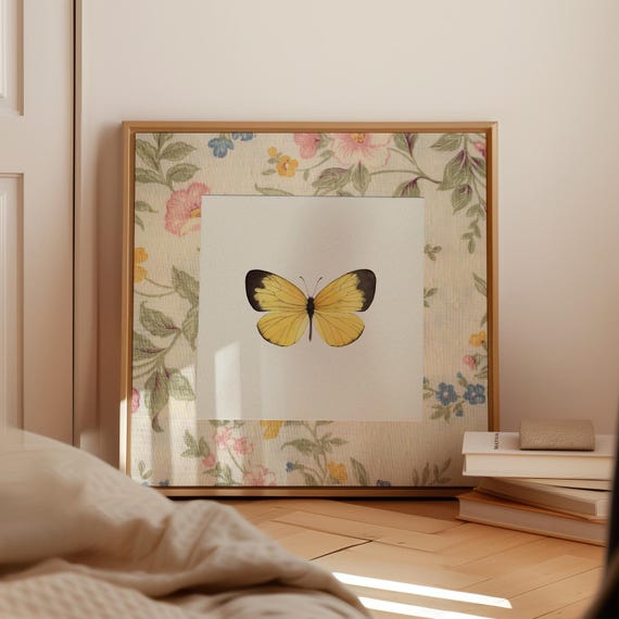 Vintage Fabric Butterfly Art Print, Nursery Decor