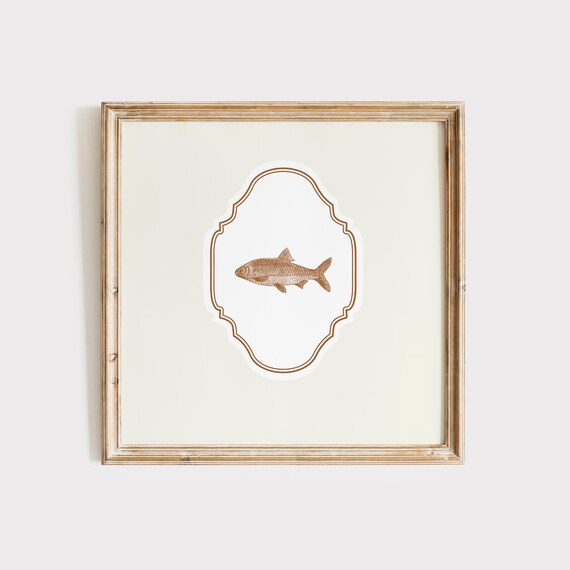 Cream Ornate Vintage Fish Instant Wall Art Trendy Decor Living Room Art Cottage Nursery Square