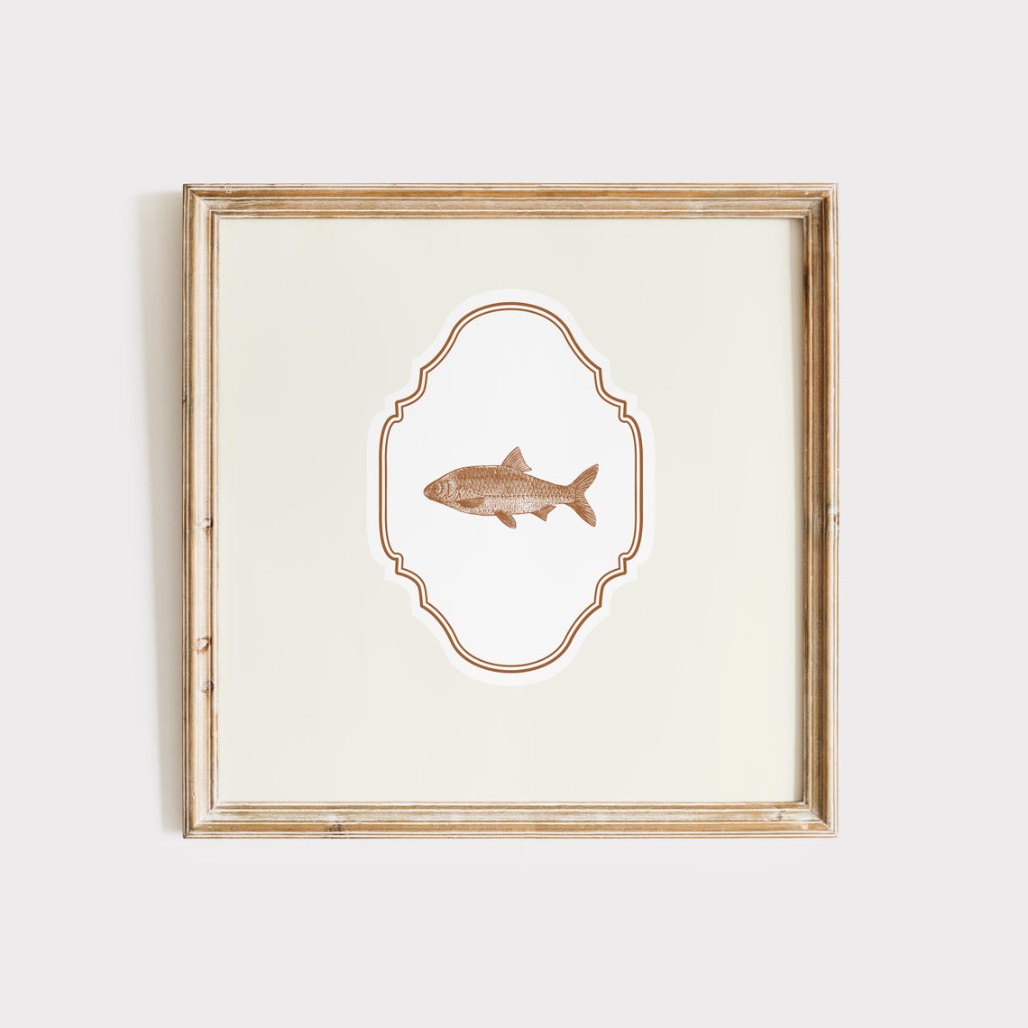 Vintage Fish Engraving Cream Ornate Square Nursery Coastal Poster