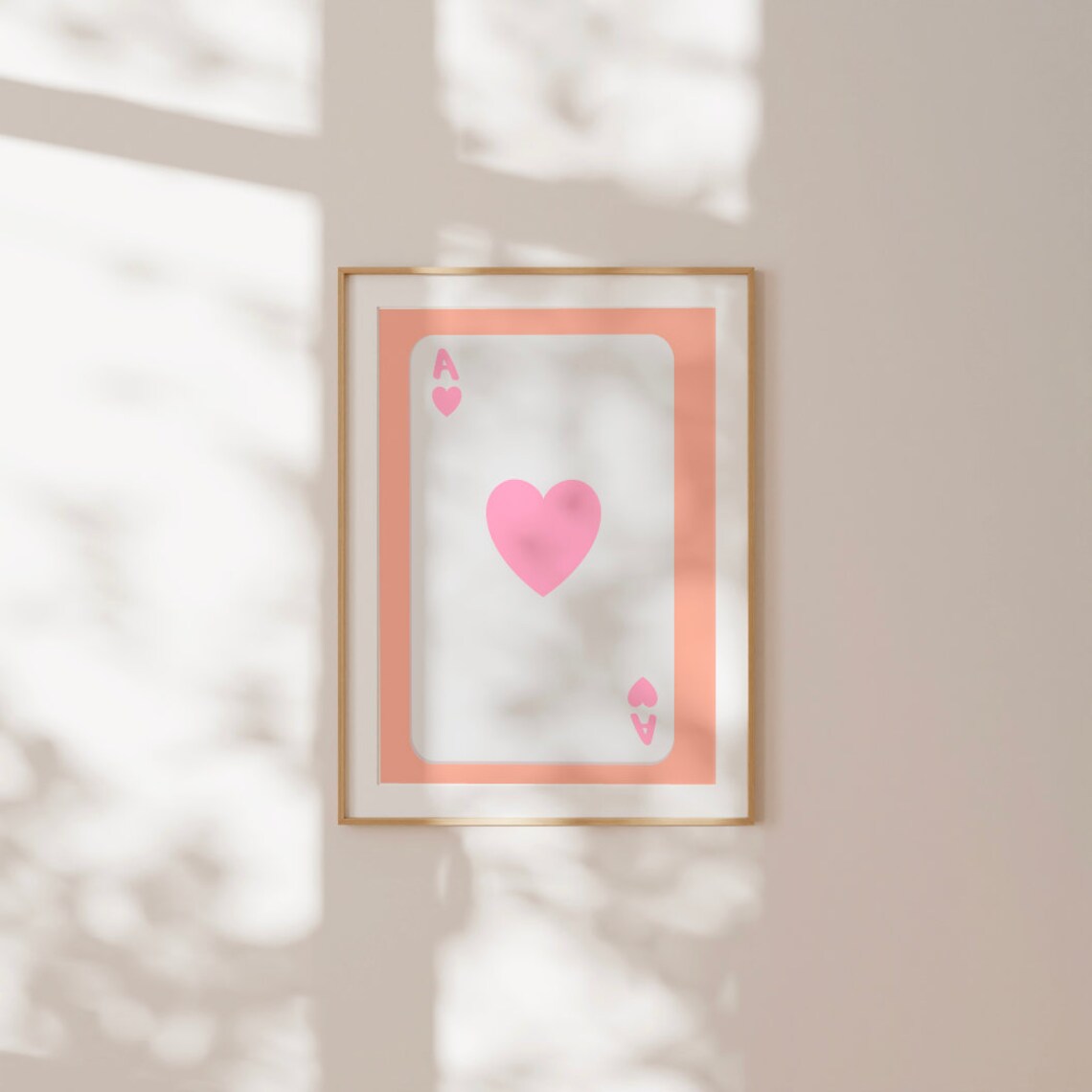 Pink Ace of Hearts Playing Card With Peach Border Vintage Art Print - Image 3