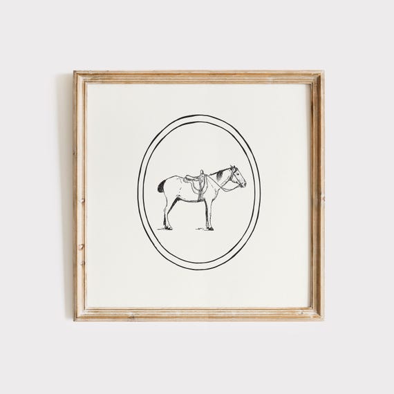 Simple White Horse Print Instant Wall Art Trendy Decor Equestrian Illustration Howdy Living Room Cottage Nursery