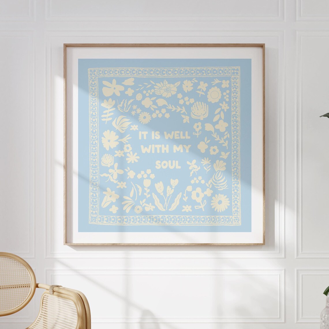 Baby Blue It Is Well With My Soul Floral Bandana Quote Poster - Image 3