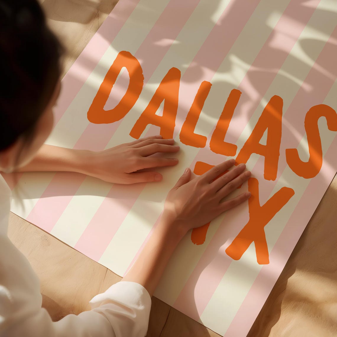 Dallas Texas Orange Hand Lettered Pink Striped Vertical City Poster - Image 2