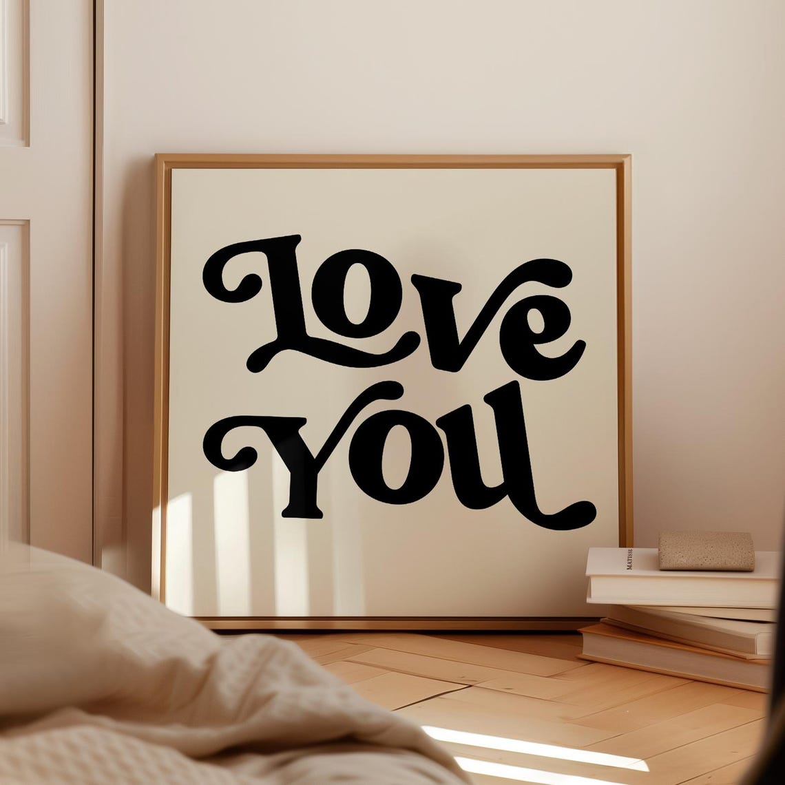 Love You Retro Script Black on Cream Monochrome Typography Poster