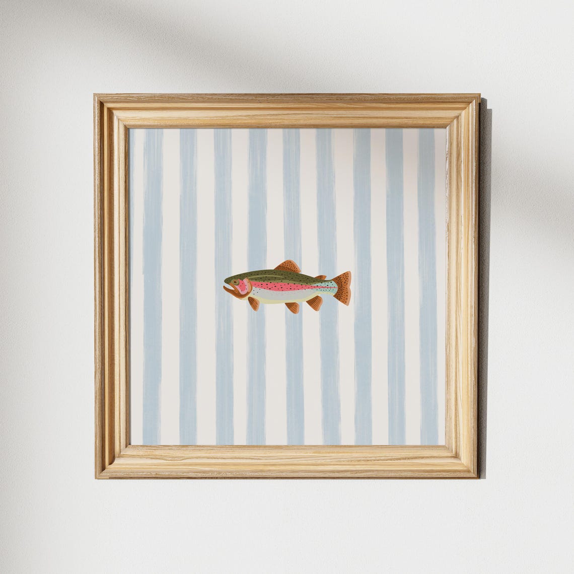 Rainbow Trout Blue Striped Background Square Fish Decor Poster - Image 5