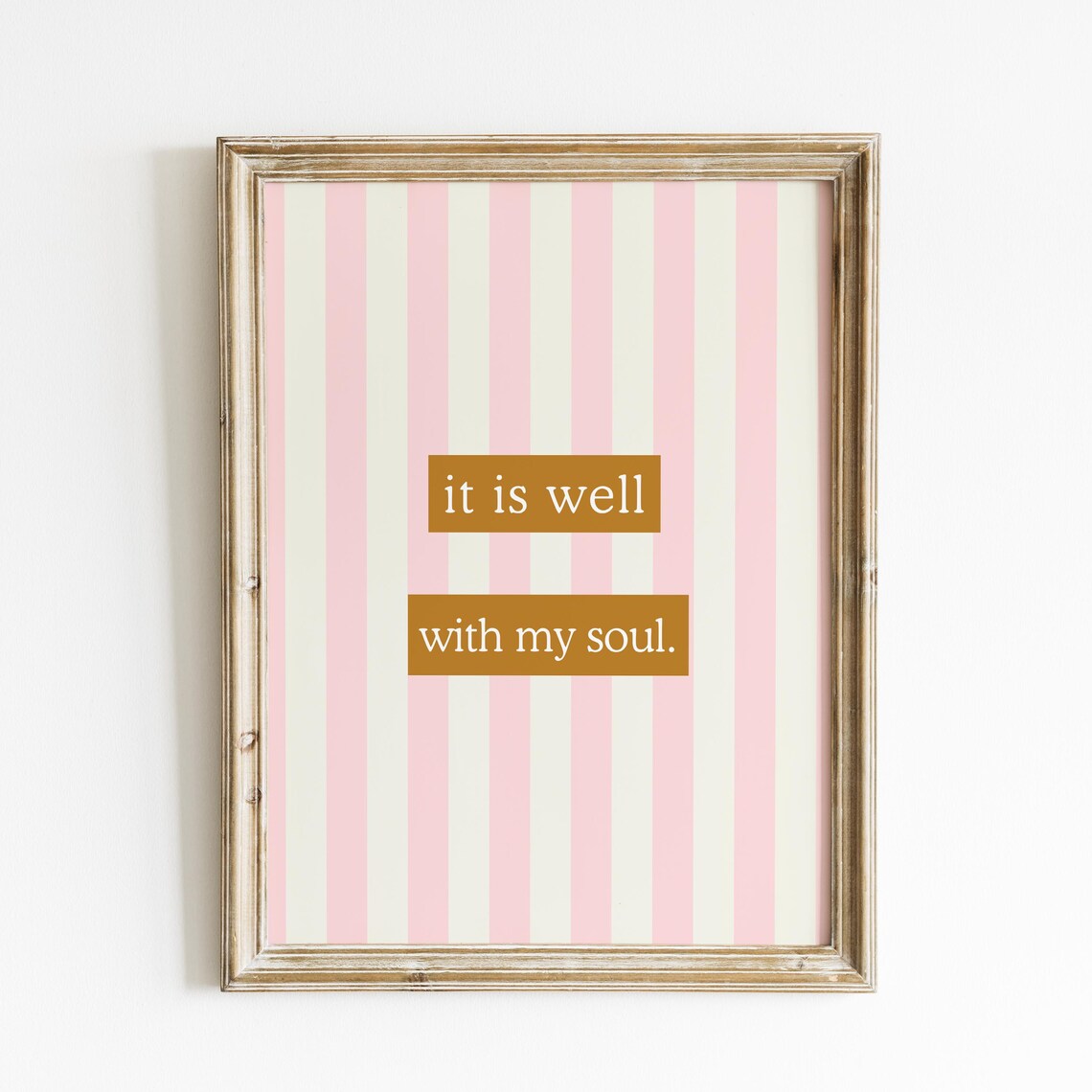 It Is Well With My Soul Pink Striped Gold Quote Nursery Wall Poster - Image 3