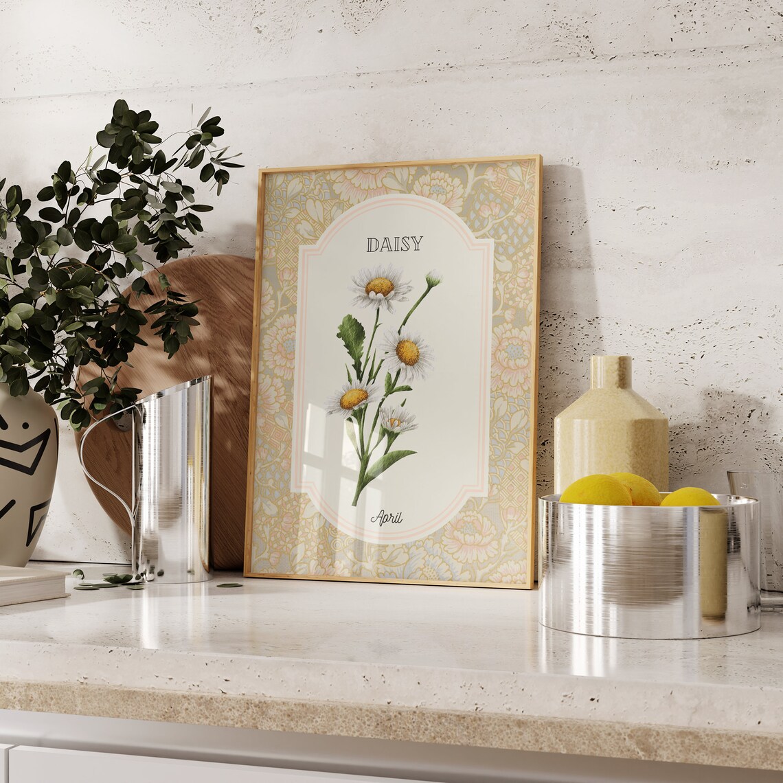 Vintage Daisy April Birth Flower Botanical Illustration Poster - Image 2