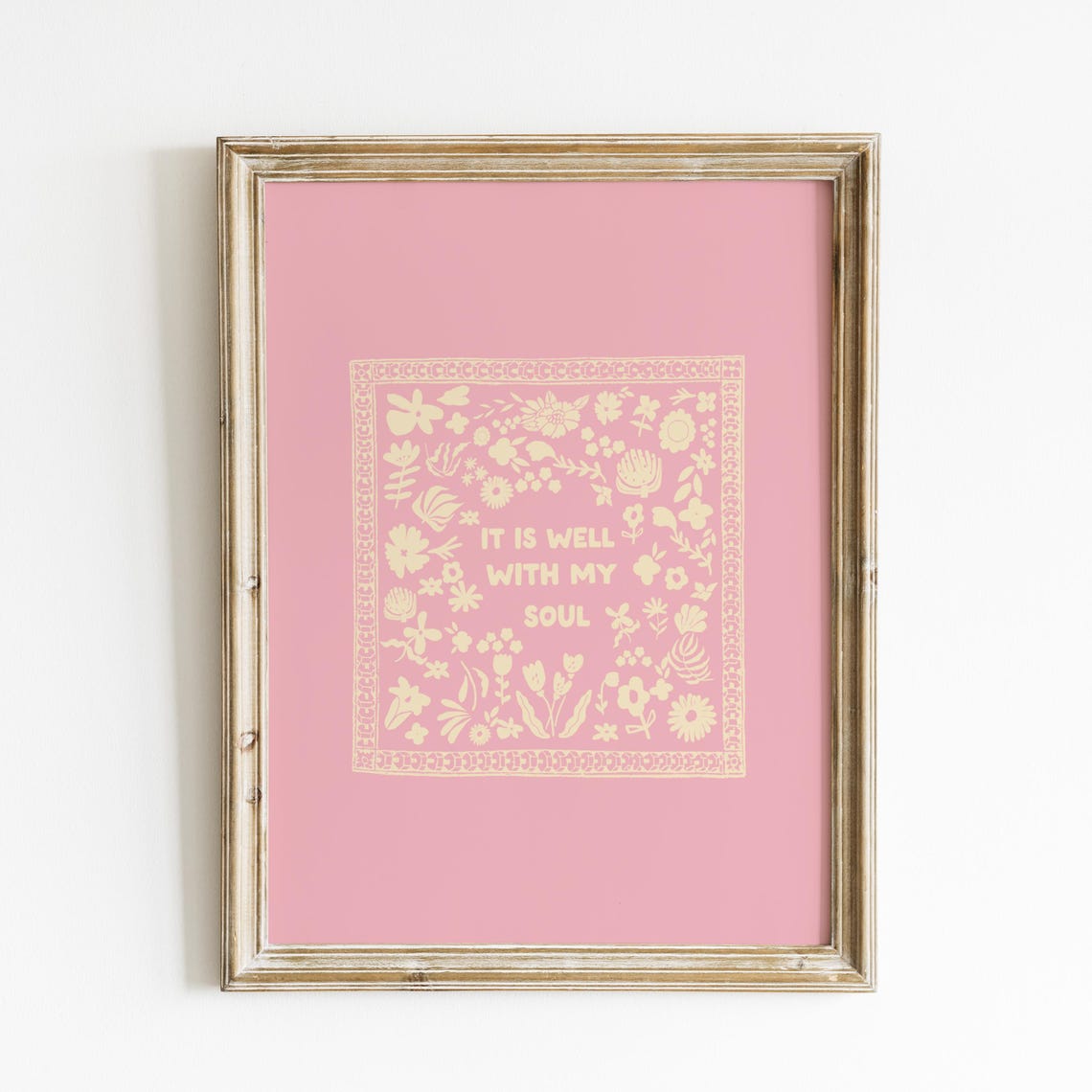 It Is Well With My Soul Cream Folk Quote Blush Pink Wall Art Print - Image 3
