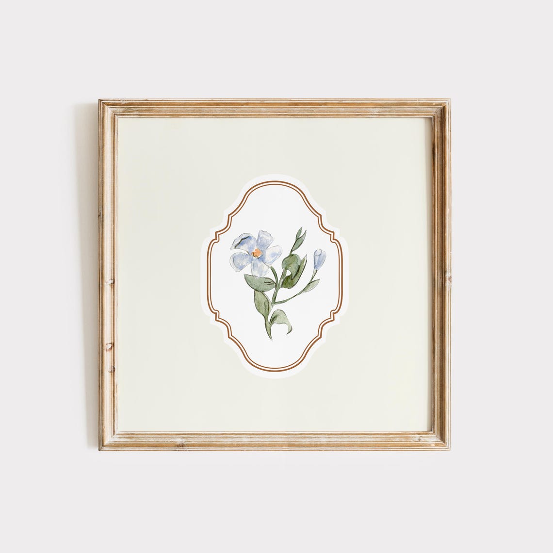 Blue Periwinkle Blossom Watercolor Copper Medallion Wall Art Print